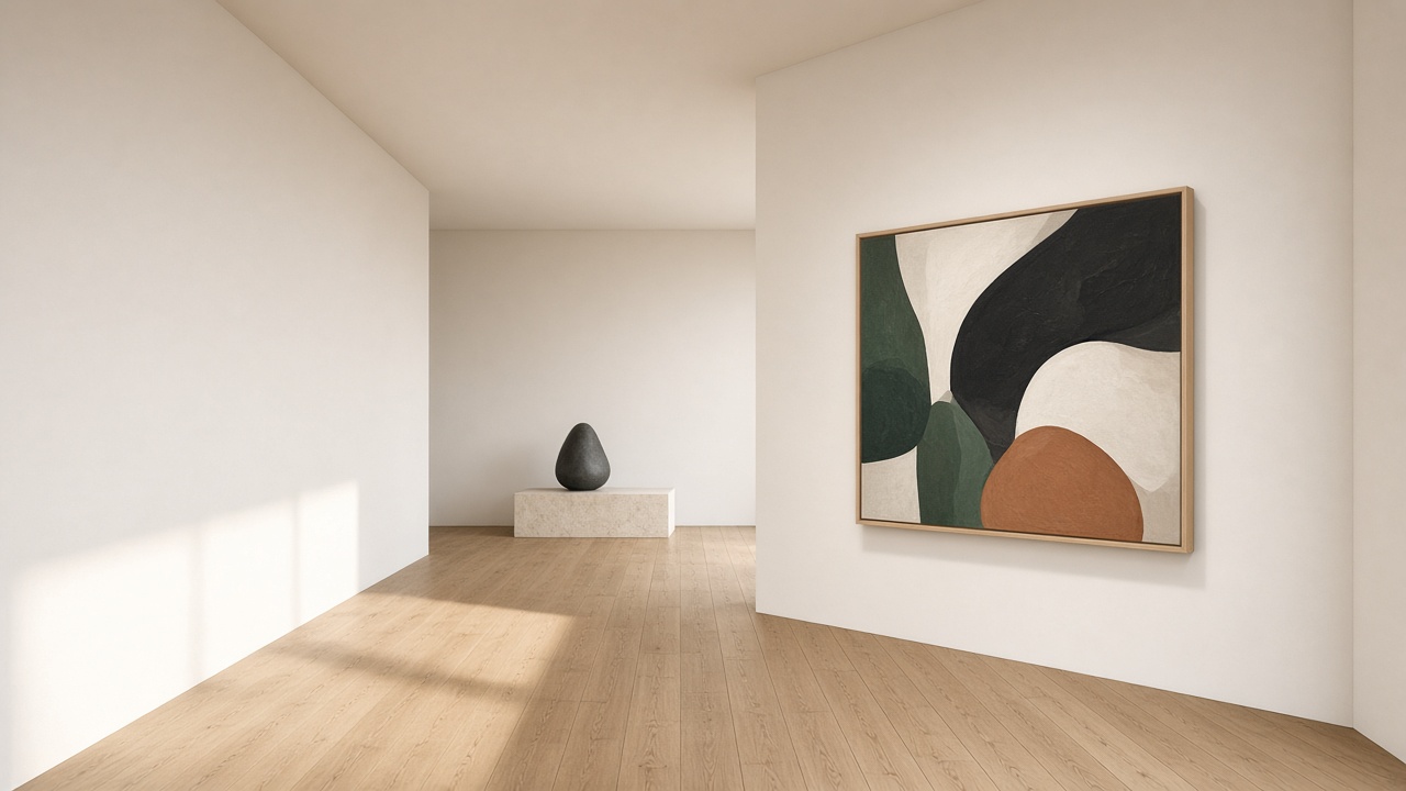 Illustrative contemporary gallery with an original abstract painting.